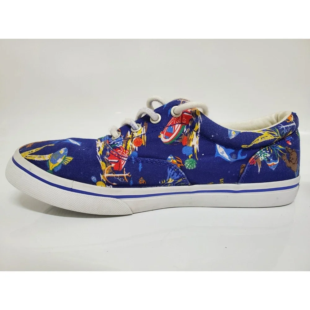 Polo Ralph Lauren Kids Keaton Sneakers Blue Ocean Graphic Bearwiian Boys Sz 5